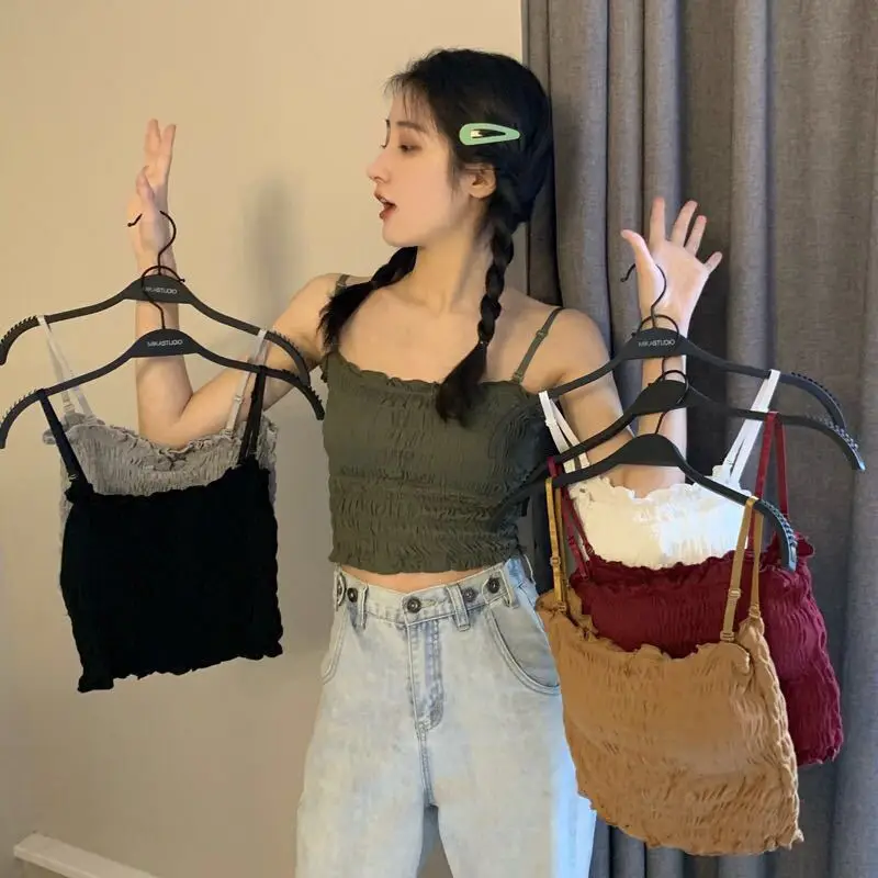 Женский Длинный плиссированный топ без бретелек, сплошной цельный топ на бретельках с V-образным вырезом и открытыми плечами