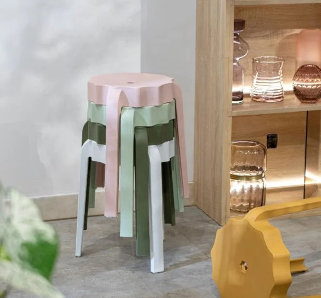 Macaron color stackable waiting chair saving room plastic Creative Round Stool