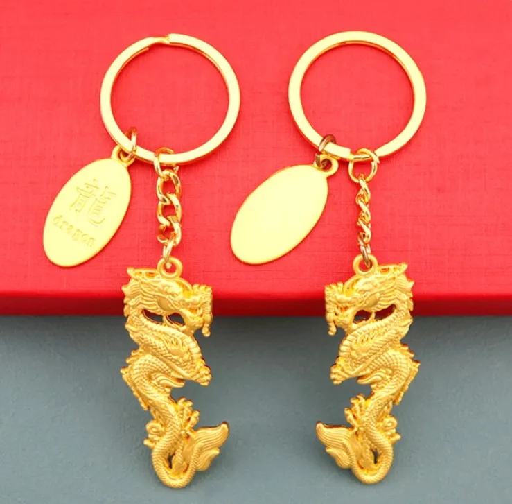 Chinese New Year Lucky Wealth Golden Dragon Keychain Gold Color Cute Year of 2024 Dragon Keychain