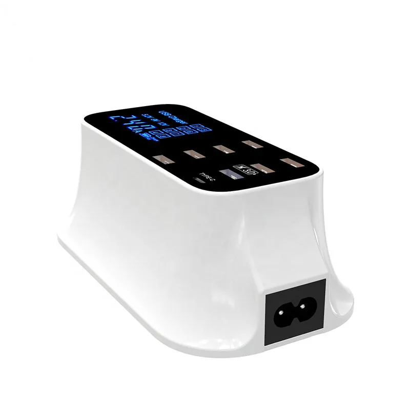 8-port usb charger  quick charging 3.0  type-C with display charger for mobile phone  tablet