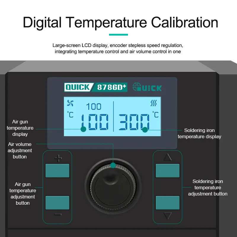 Quick 8786d+ Soldering Station Hot Air Gun Electronic 2 in 1 Welding Rework Station For SMD PCB Mobile Phone Repair Tools