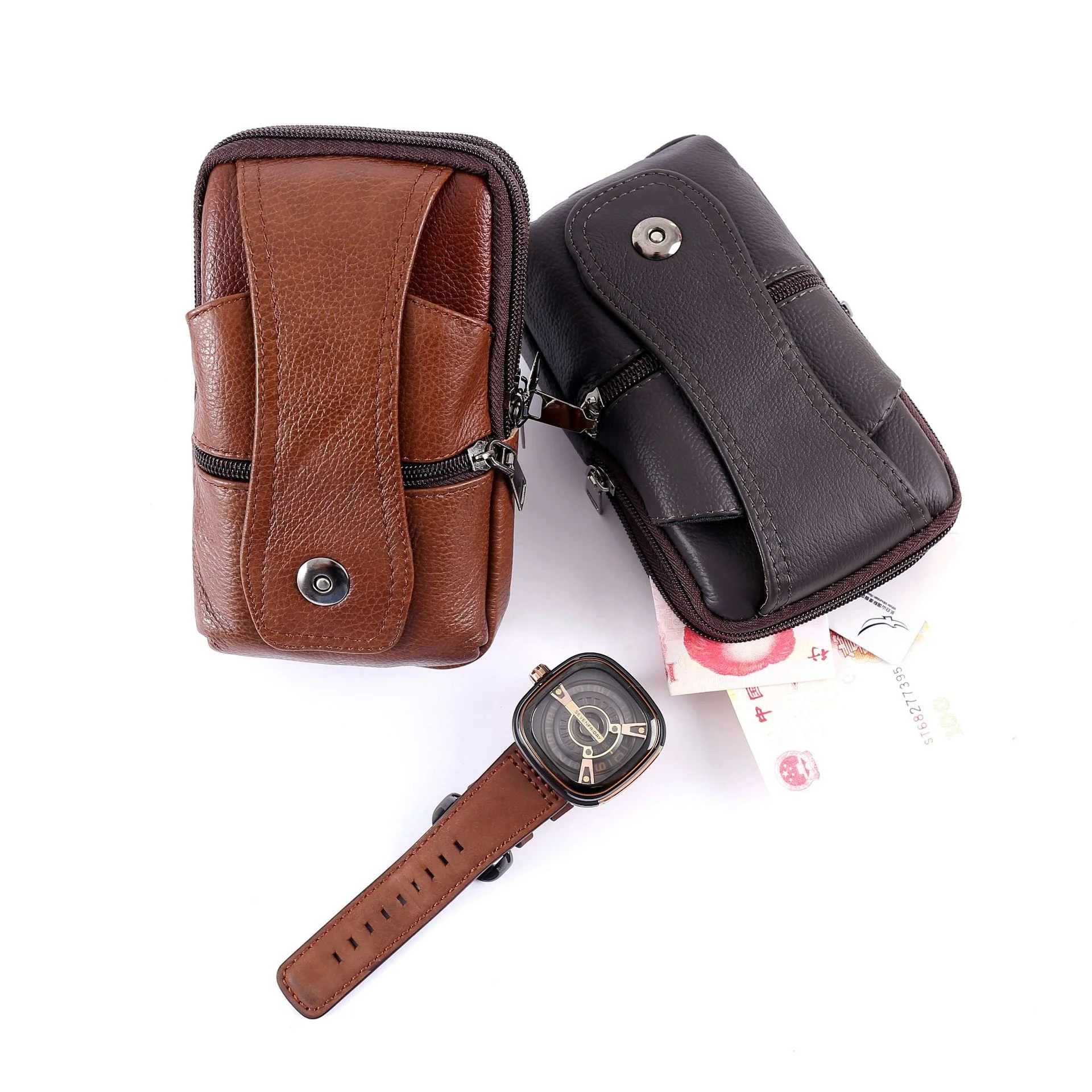 Wholesale High Quality Multifunctional Fashion Fanny Pack Gym Genuine Leather Mini Sport Waist Bags For Men