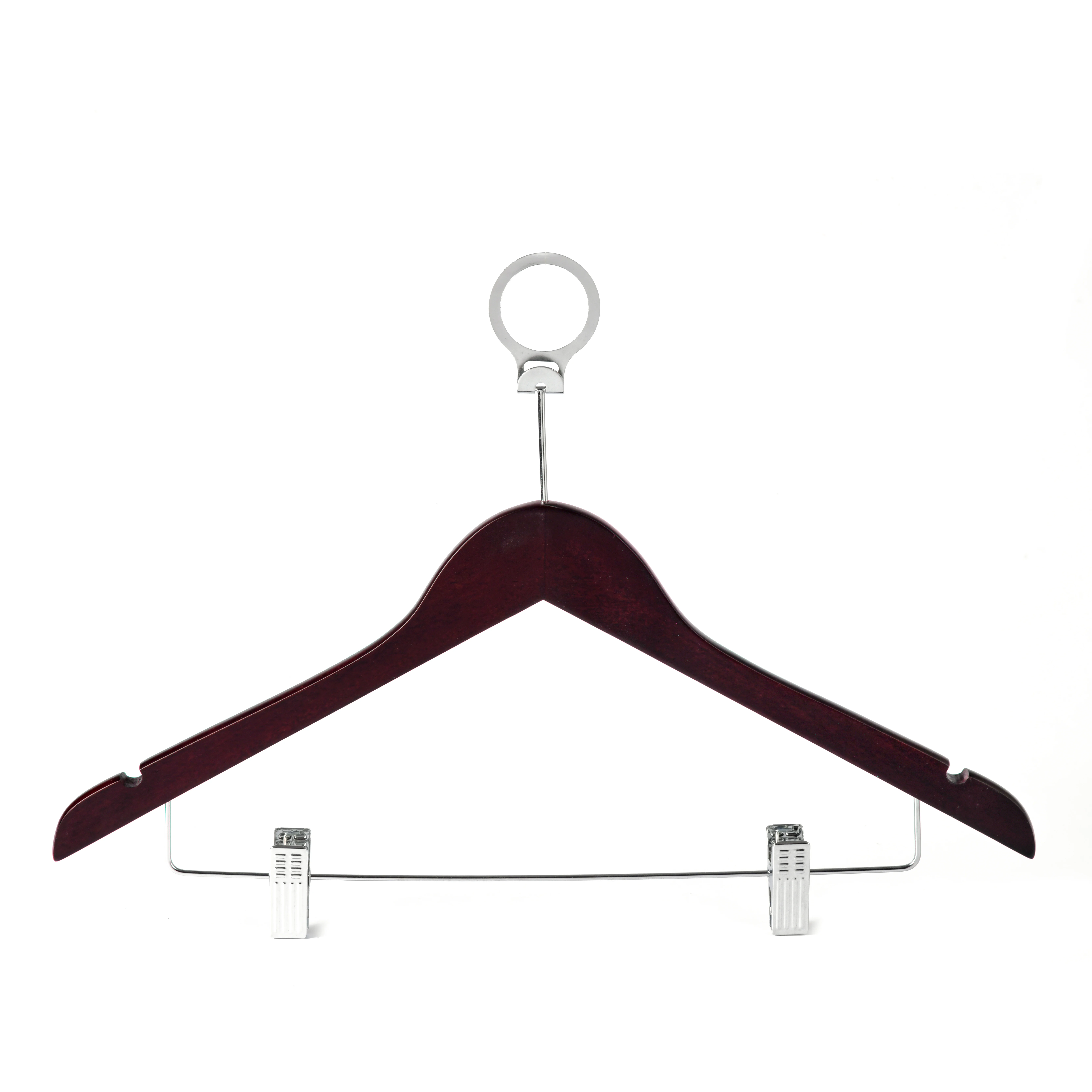 Jason Factory Anti-thief Natural Wooden Hotel Hangers with Metal Clips