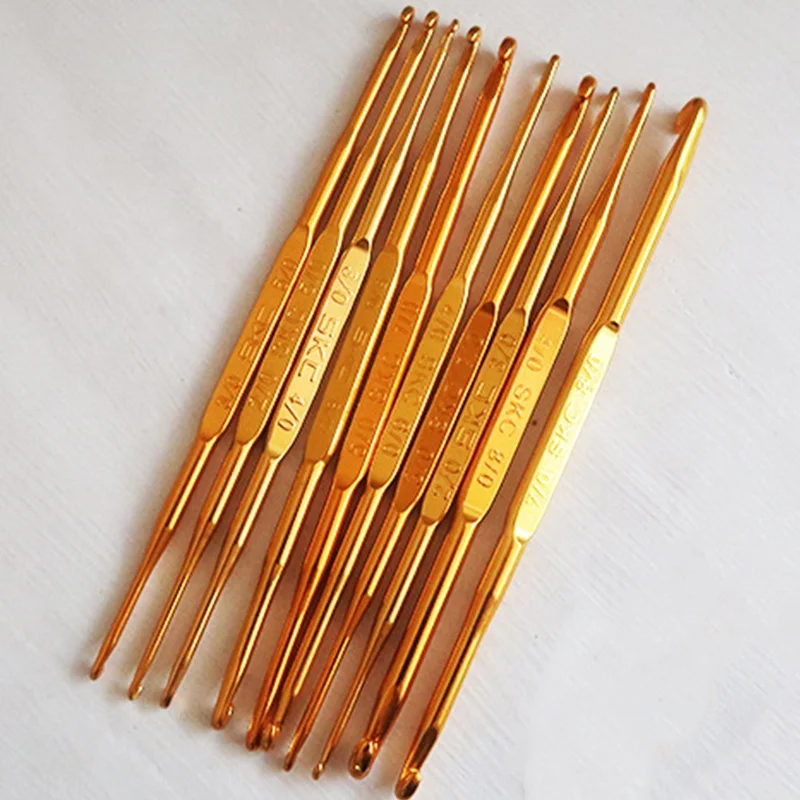
Hot Selling SKC 10pcs/set Gold Hook Crochet Aluminum Double End Crochet Hooks Set Knitting Needles 