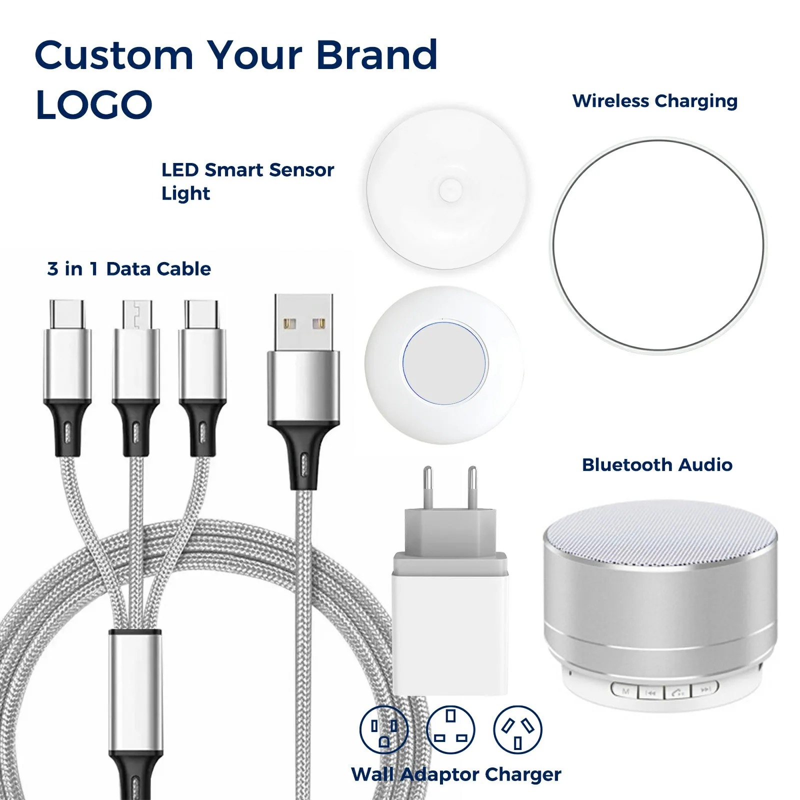 2025 Factory Price GS008  Electronic Gift Sets Logo Custom Business Promotion Gifts LED Light 3 in 1 Cable Charger Hotel GIfts