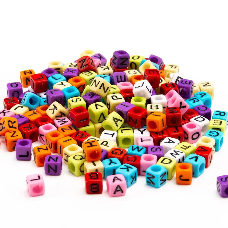6X6mm  wholesale alphabet A-Z Cube Shape Mix Color  white Acrylic beads with letters bracelet making accessories 8063