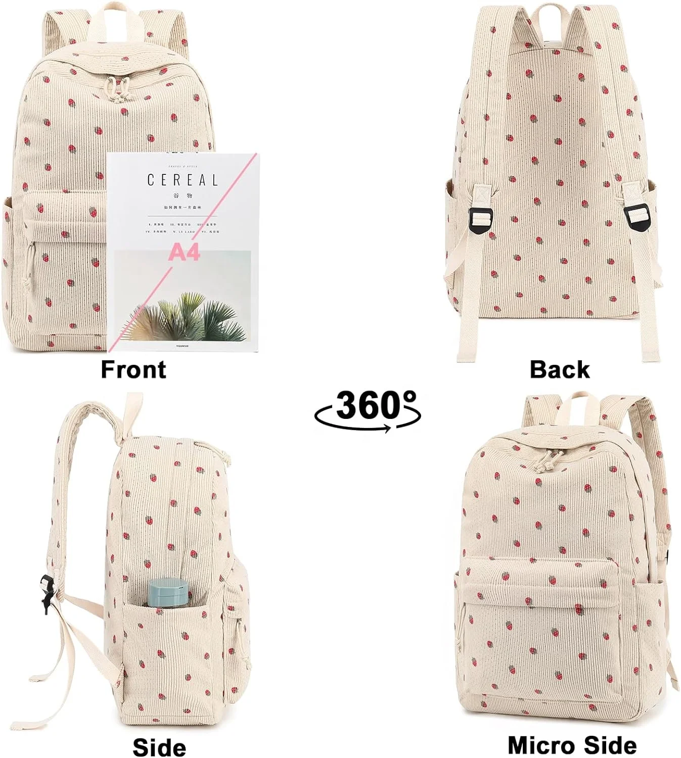 New Custom School Backpack for Teen Girls Bookbags Elementary High School Corduroy Laptop Bags Women Travel Daypacks Waterproof