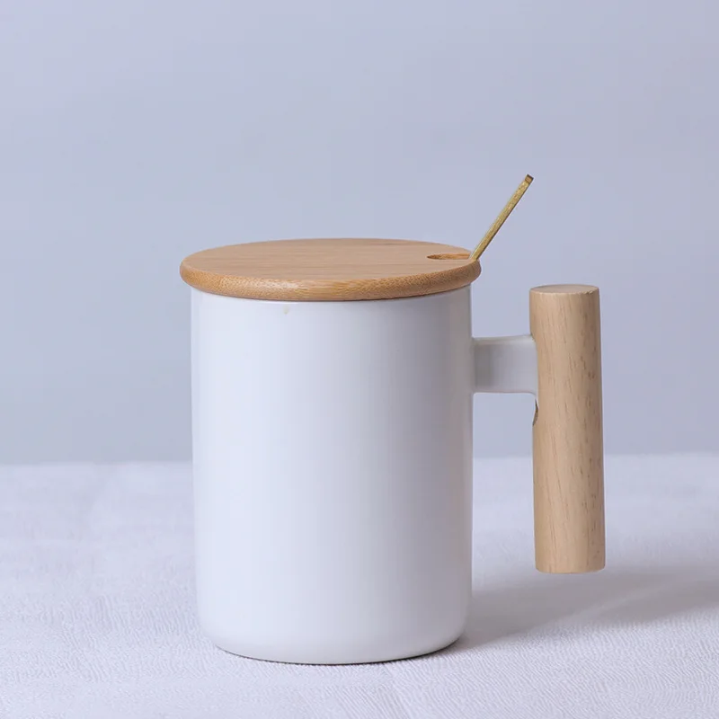 China Manufacturer Wholesale Custom Logo White Mini 10oz Ceramic Cups Coffee Mug Gift Set with Bamboo Lid & Spoon