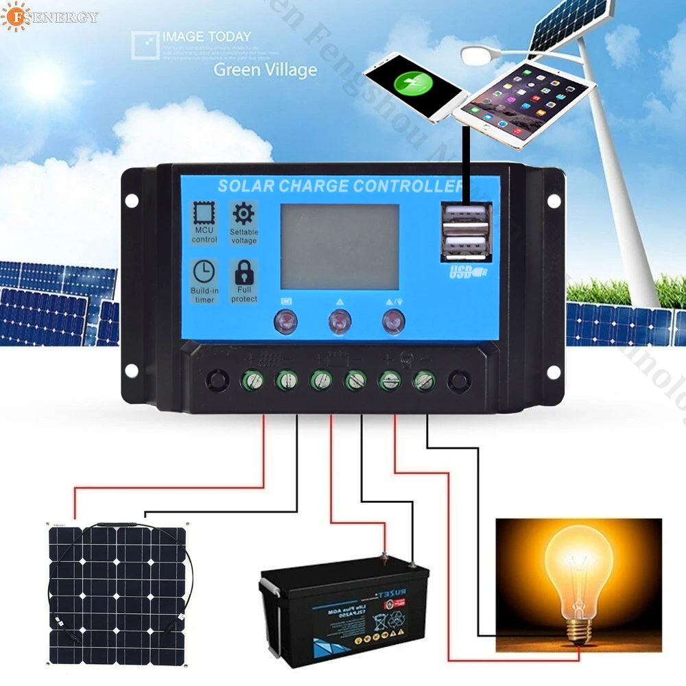 20A 30A 40A Blue Lithium solar controller 12V 48V PWM MPPT charging controller for camping RV foldable/flexible solar panels use