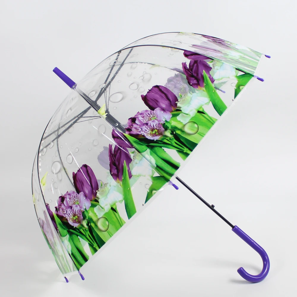 umbrellas with logo Plastic umbrella Most popular straight auto open cheap straight j handle dome umbrella flower design