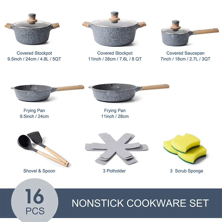 Hot Products Kitchenware Die Casting Granite Stone Non-Stick Cookware Set With Glass Lid