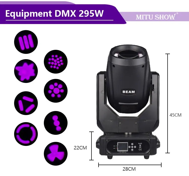 295W Beam Moving Head Light Focus Frost Rainbow Lens Effect Strong Beam Spot Party Disco DJ Banquet Wedding Hall Stage Light