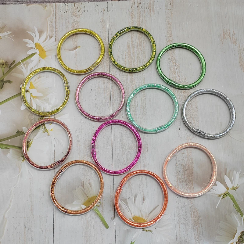 Woying Silicone Jelly Girl Medium Bangle Buddhist Coloful Gold Powder Transparent Temple Thick Tube Clear Charm Bracelet