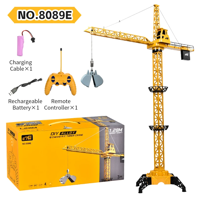 4 Channel RC Tower Crane Rotation Lift Model Light Alloy Electric Remote Control Construction Crane Toy for Kids