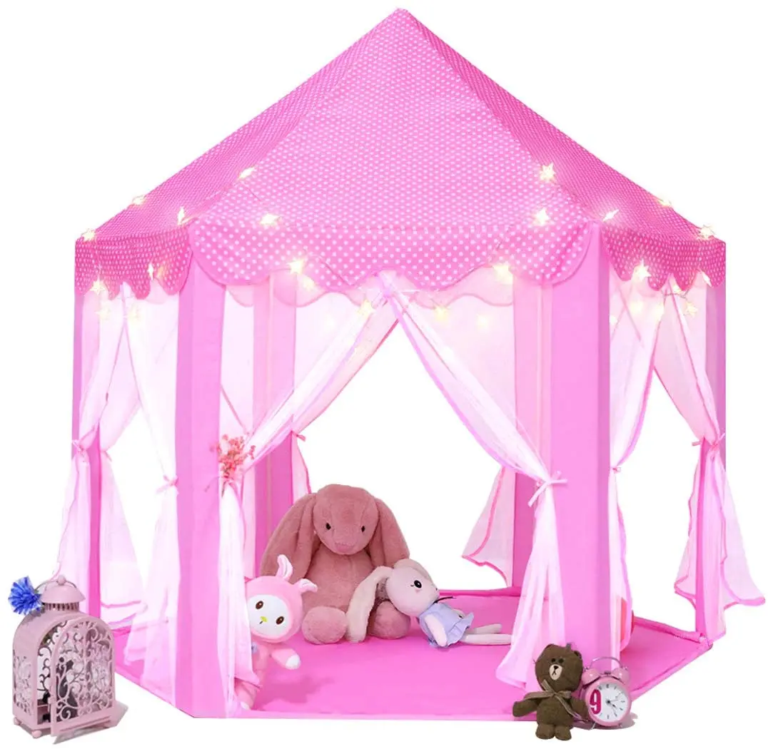 
Princess Tent Bonus Star Lights Girls Large Hexagon Playhouse Kids Castle Play Tent for Children  (1600058844033)