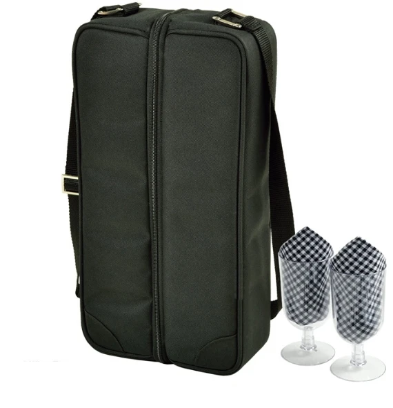 Custom 2 Bottle Travel Wine tote Bag with Cooler Compartment