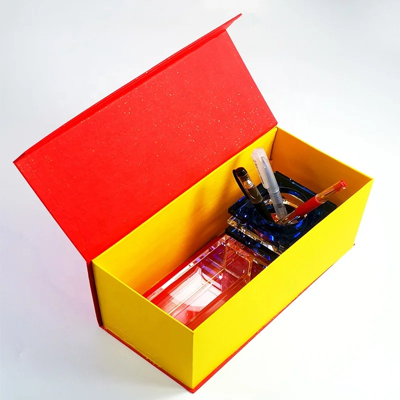 DILU Customized Logo Crystal Pen Holders Box Glass Business Card Tabletop Organizer Desktop Office Desk Stationery Pen Holder