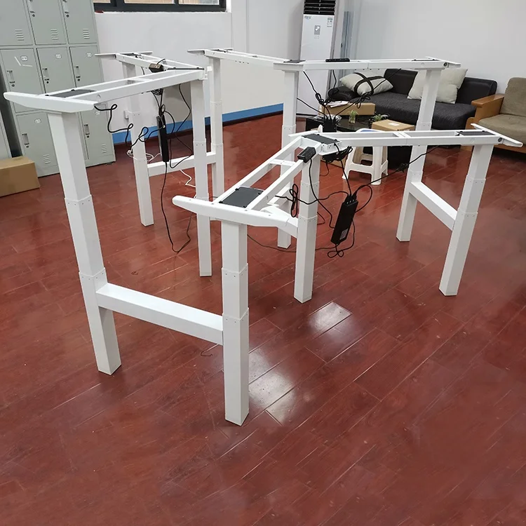 L shaped 90 degree or 120 degree open   3 motor 3 legs strong electric height adjustable desk