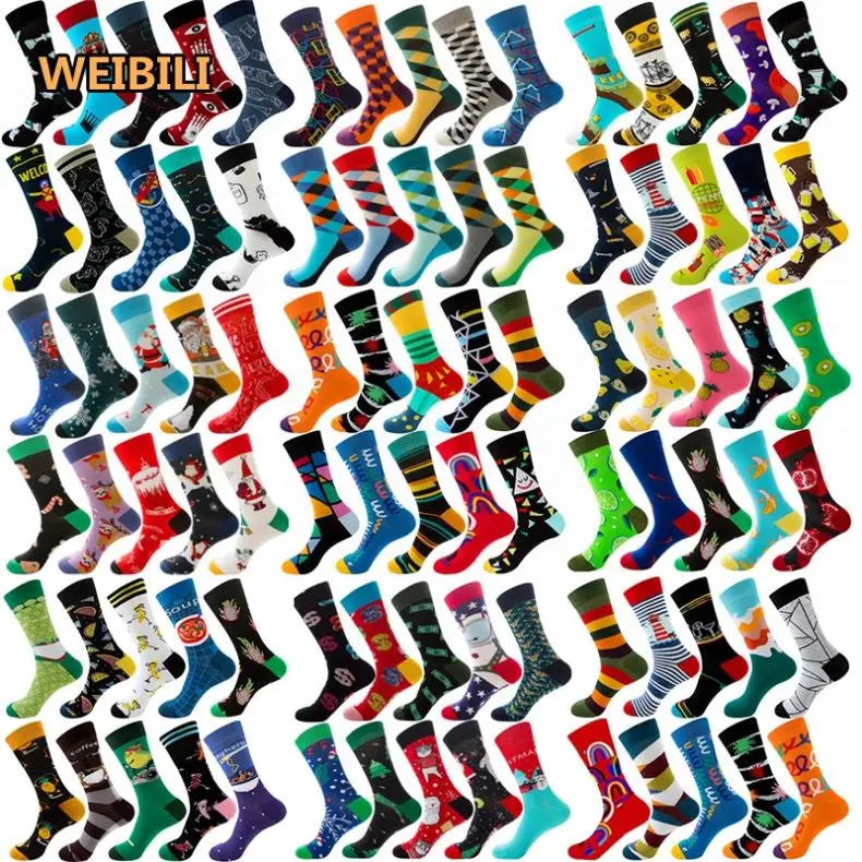 Wholesale funny crazy designer socks cool funky fashion custom logo cotton novelty socks fancy sox tube crew happy dress socks