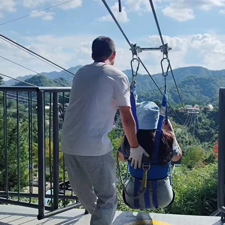 Hot sale scenic project hanging weiya equipment zip wire aerial runway rope slide zip line