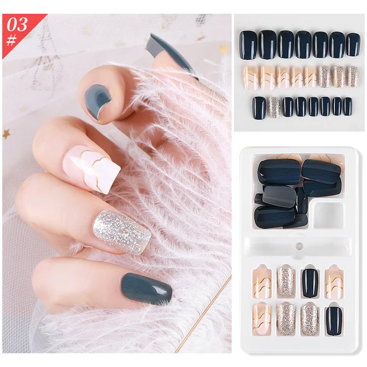 2020 Модный Цветной 3D Блестящий порошок, лак для ногтей, предварительно разработанные 3D Искусственные ногти для девочек/женщин