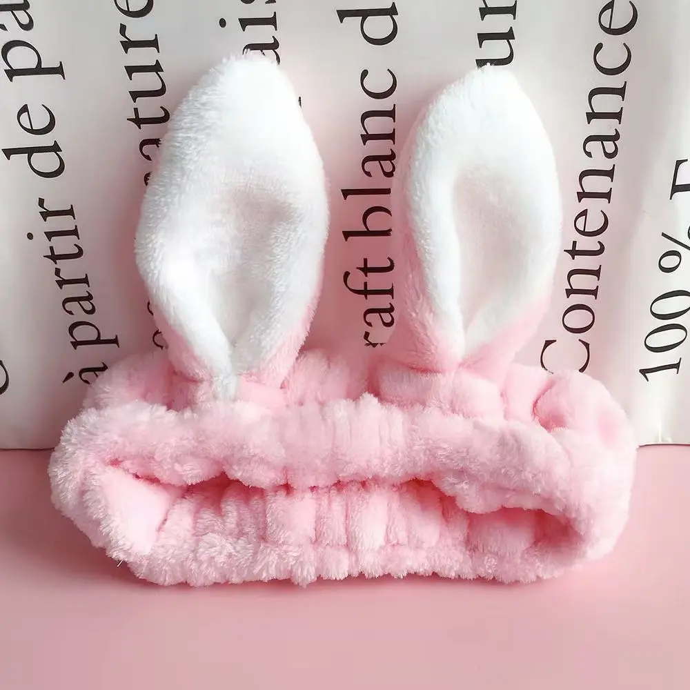 Bunny Ear Cosmetic Headband Cute Fluffy Elastic Skincare Head band Makeup Hairband for Shower Face Washing Facial Spa Cosplay