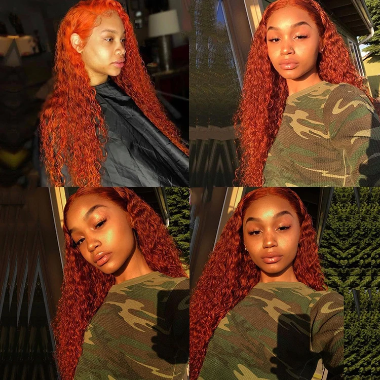 Парик из 100% натуральных человеческих волос с апельсиновым имбирем, hd Прозрачная Кружевная фронтальная волна, волнистый имбирь, вьющийся человеческий парик на 360