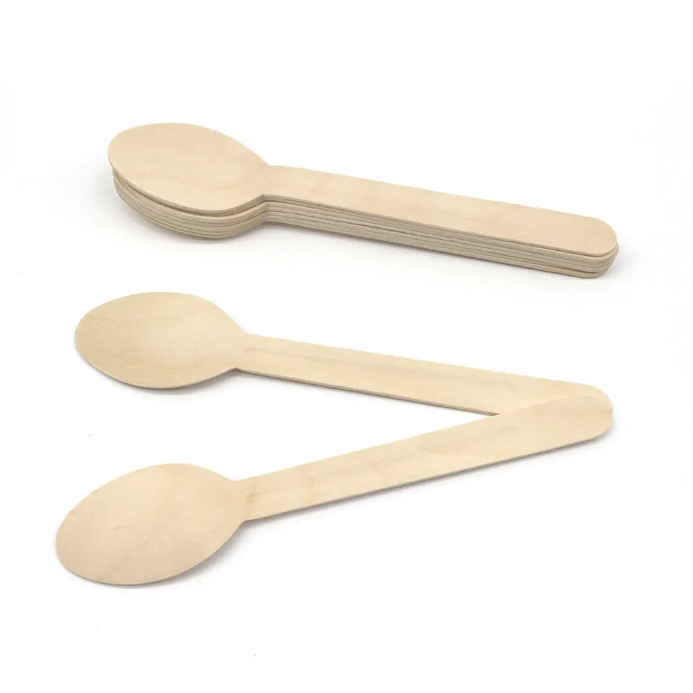 160mm Hump Cheap Disposable Edible Large Novelty Birch Wood Bio Degradable Wooden Serving Spoons