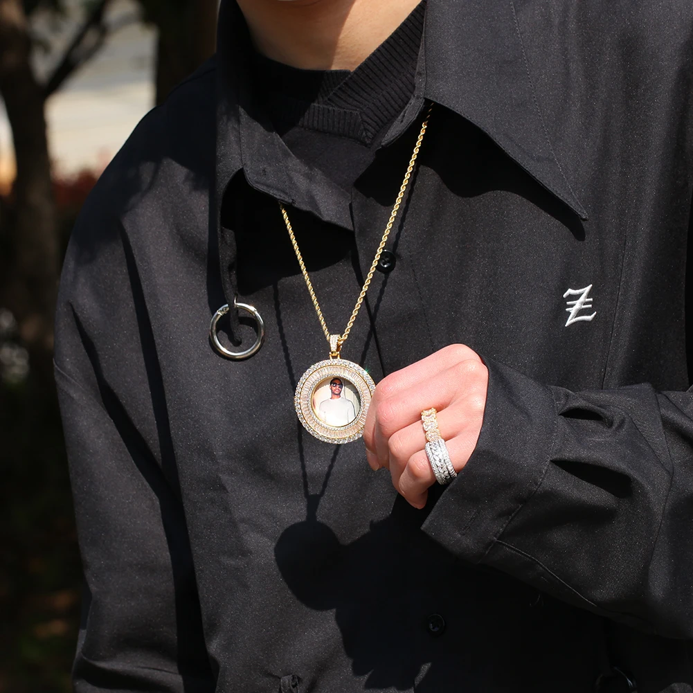 UWIN Baguette CZ Round Photo Pendant Circle Iced Out Picture Memory Pendant Rapper Jewelries Wholesale Price