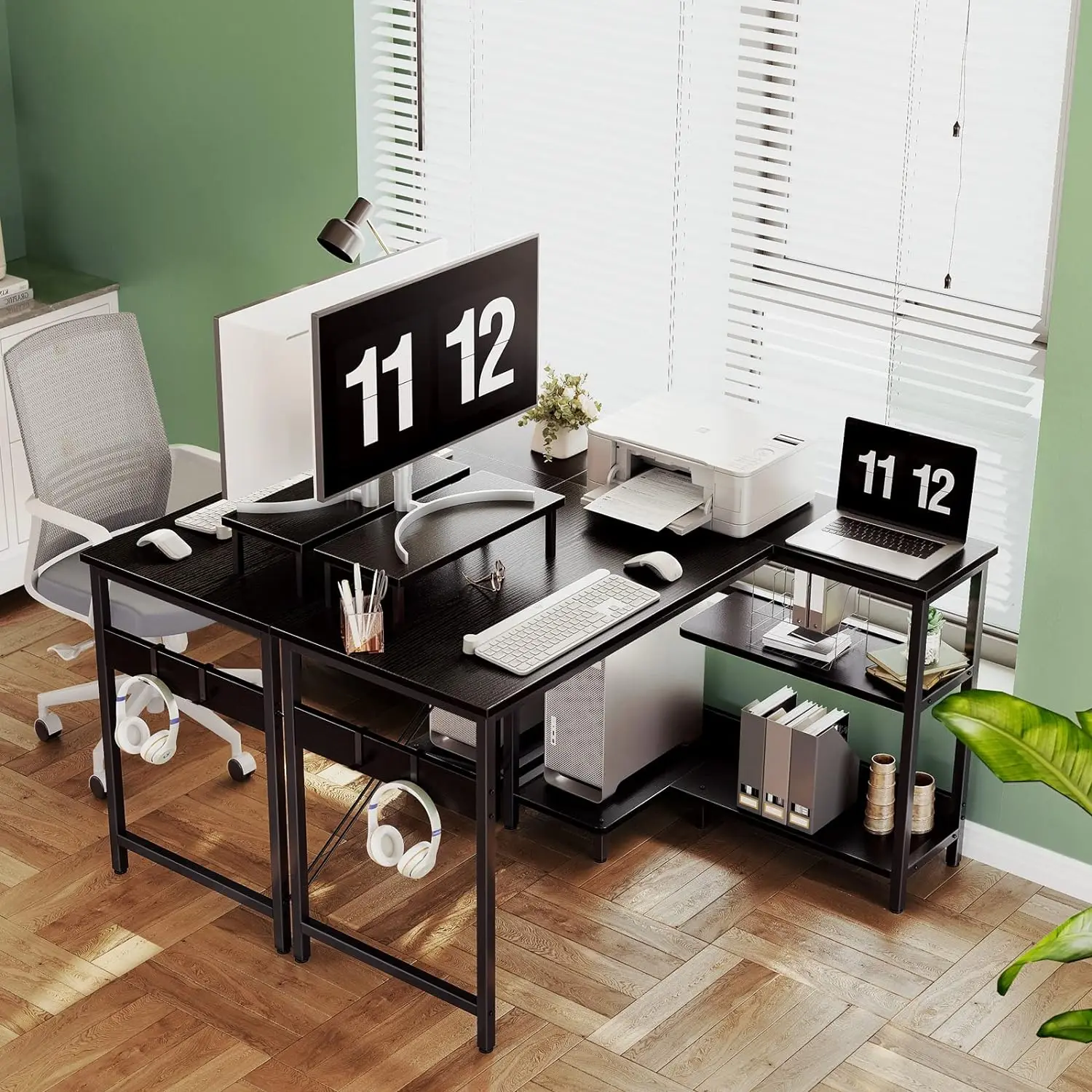 47-inch L-shaped computer desk, flip dump shelf L-shaped corner desk, modern home office workstation simple writing desk