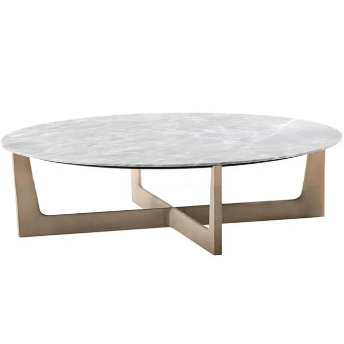 Hot product living room furniture luxury Modern Round White Marble Top Stainless Steel Frame Coffee Table