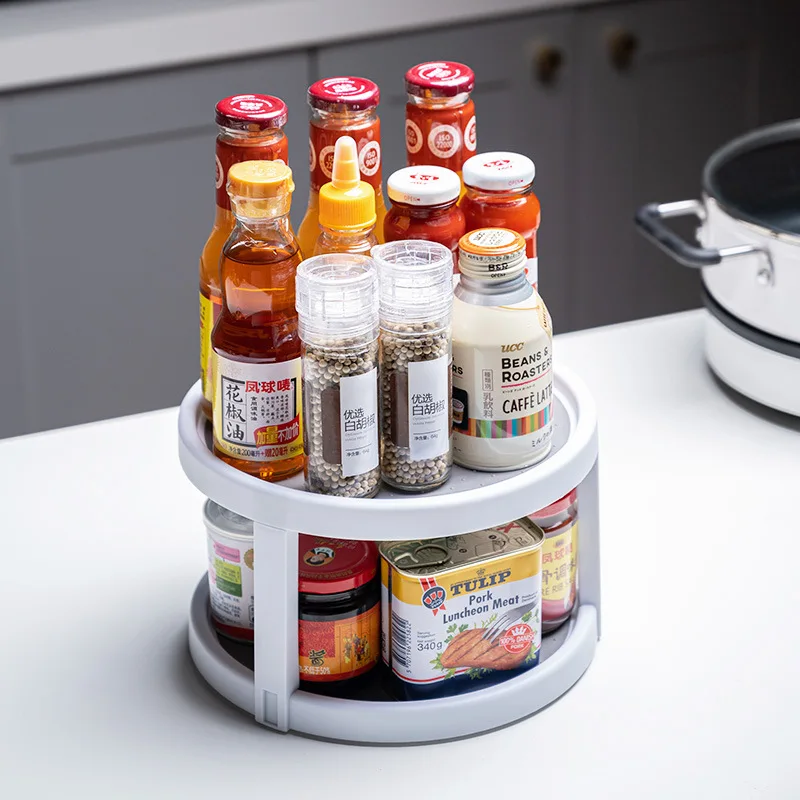 insighthome Hot Selling 2 Tier Non Skid Lazy Susan Plastic Fridge Turntable Tray 10 Inch 360 Degree Rotating Spice Rack