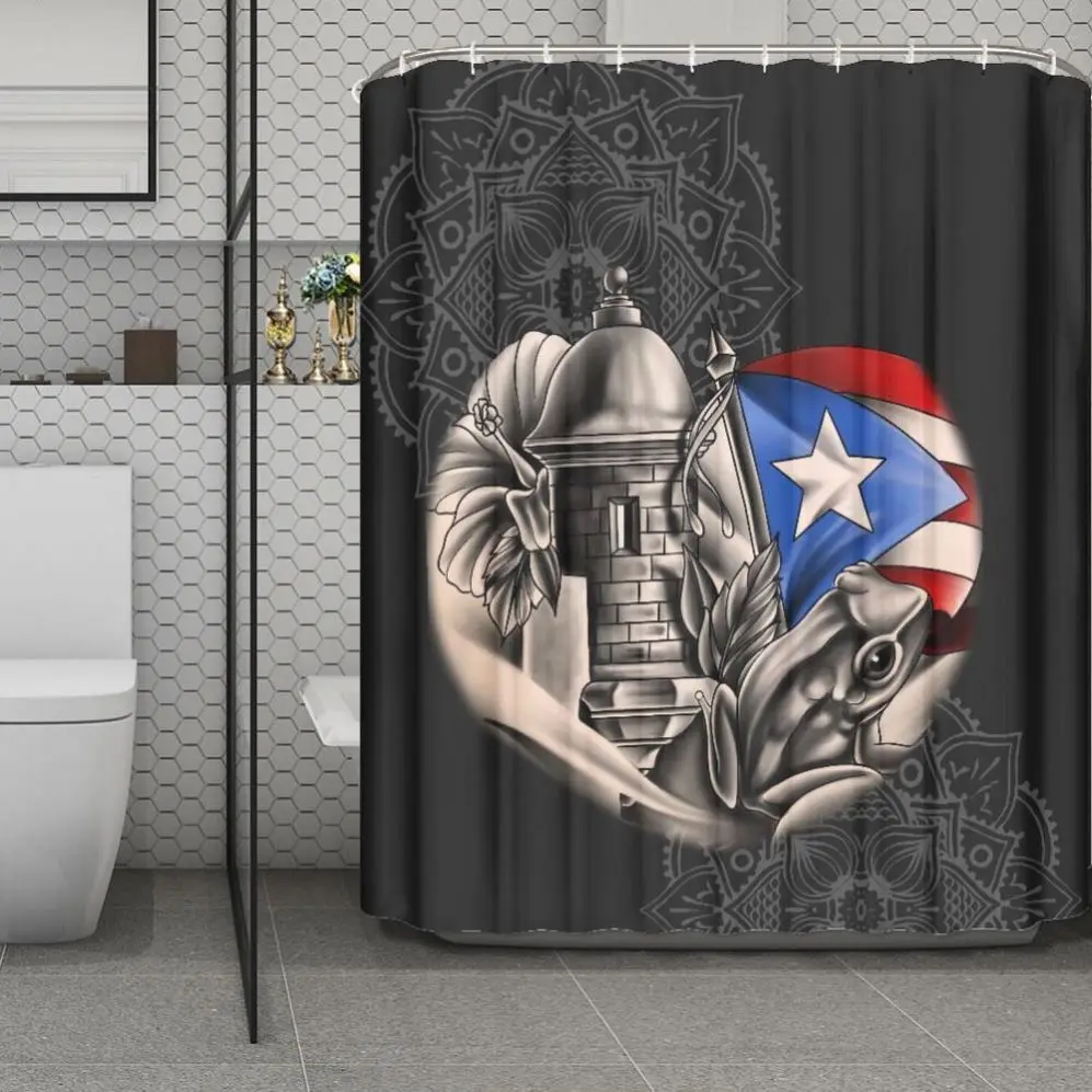 Custom Puerto Rico Flag Shower Curtain Bathroom Print On Demand Designer Fabric Shower Curtains Sets Wholesale Shower Curtains