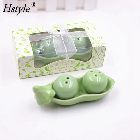 Seasoning Can Two Peas in Pod Ceramic Salt Pepper Shaker Wedding Party Gifts Set Wedding Favor Two Pea Pod Ceramics SD1661