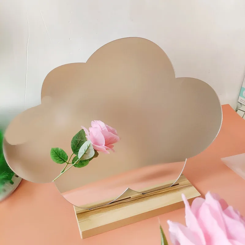 Korean Style Makeup Mirror Irregular Clouds Acrylic Decorative Mirror Wooden Base Vanity Cosmetic Mirror