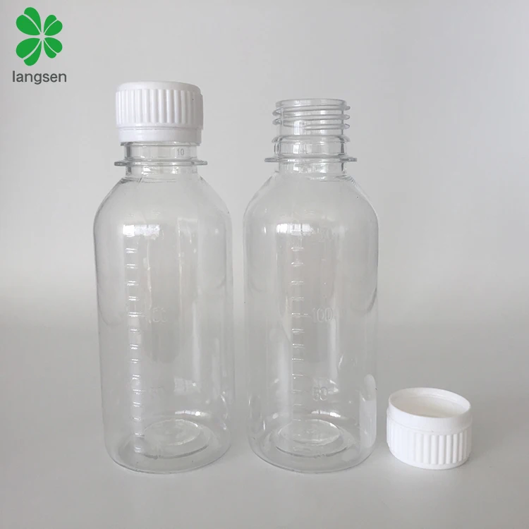Wholesale 150ml 5oz PET graduated bottle container, transparent clear scale mark bottle for medical chemical liquid syrup