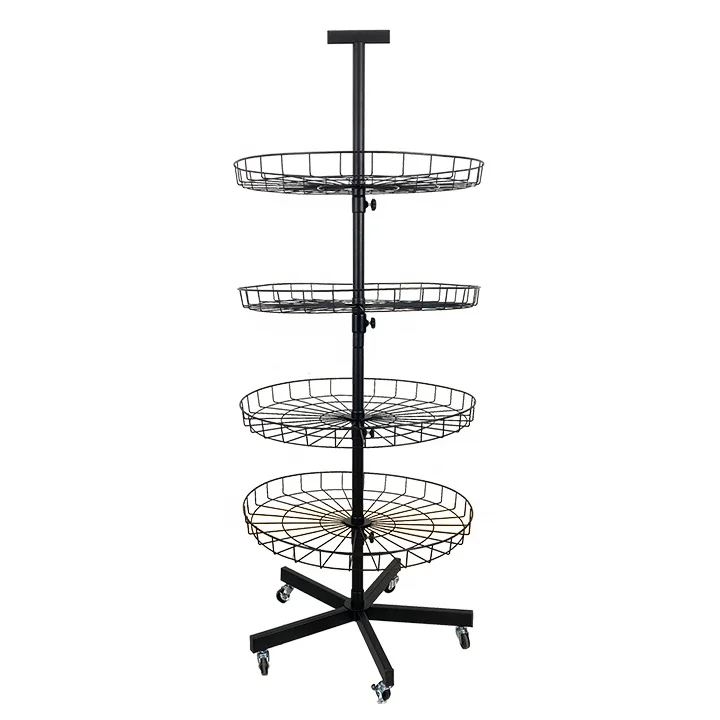 Custom Store Jewelry Toys Key Chain Candy Food Card Tool Accessories Metal Wire Circular Tray Rotating Display Rack Stand