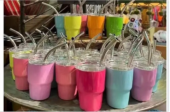 MAX APPAREL Metal Mini 2OZ Shot Glass Tumbler With Straw Lid