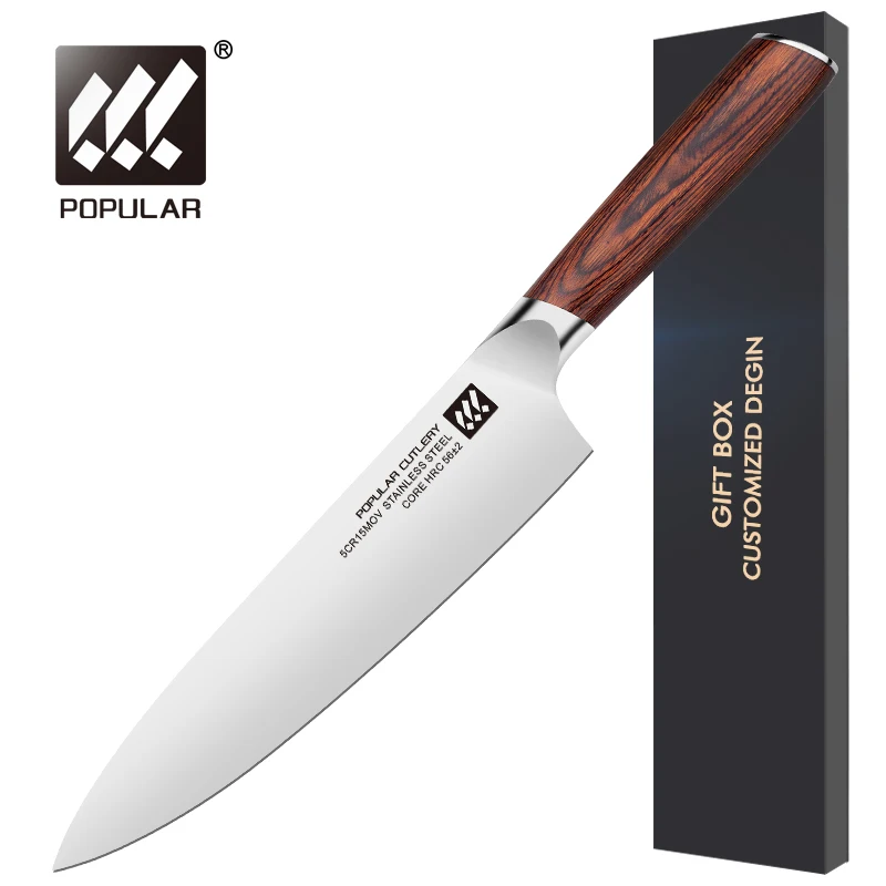  Amazon горячие продажи 8 дюймовый поварской нож из нержавеющей стали с Pakka кухонных ножей деревянной