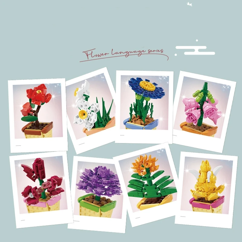 KY81123 KY81124 flower orchid azalea daffodil plant model creative Decoration Building Block Plastic Toy gift for girls kids