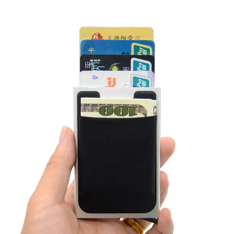 Алюминиевый держатель для кредитных карт с эластичным задним карманом RFID Мини Тонкий кошелек металлический автоматический всплывающий чехол для кредитных карт