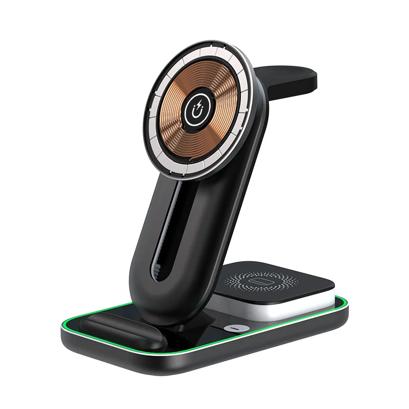 Magnetic Transparent Coil Quick Charging Holder 15W Fast Charging 4 in 1 Wireless Charger Dock Station Stand with Led Light