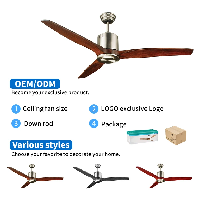 Wholesale Household Remote Control 3 Wood Blades Energy Saving Silent Modern Ceiling Fan Without Light