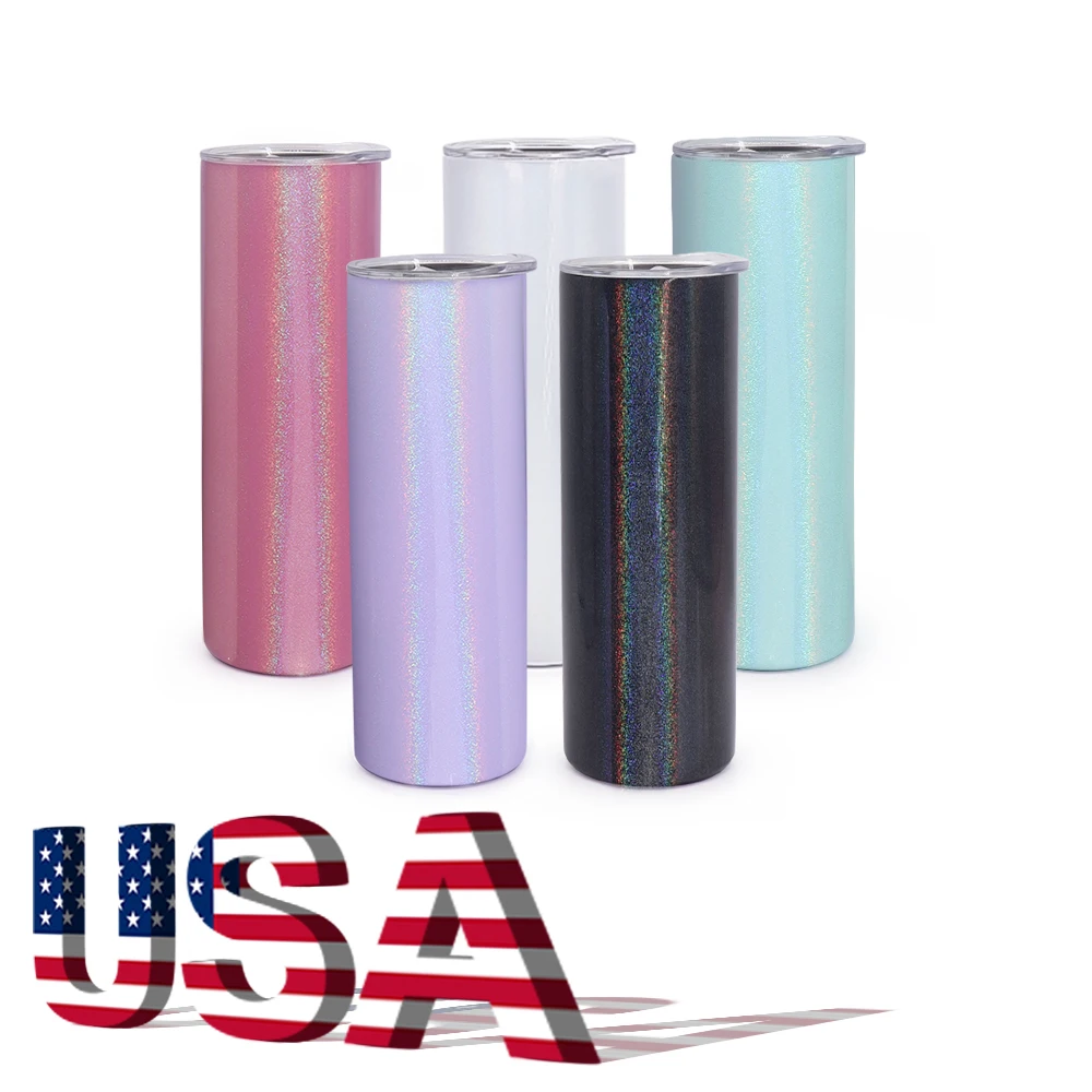 USA Warehouse 20oz tumbler Stainless Steel Rainbow shimmer Glitter skinny sublimation tumbler For Drinking Wholesale