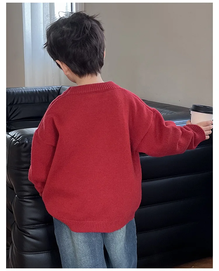 618 Christmas new year red child baby boy sweater infant toddler girls knitted shirt cute poppy warm clothing wholesale