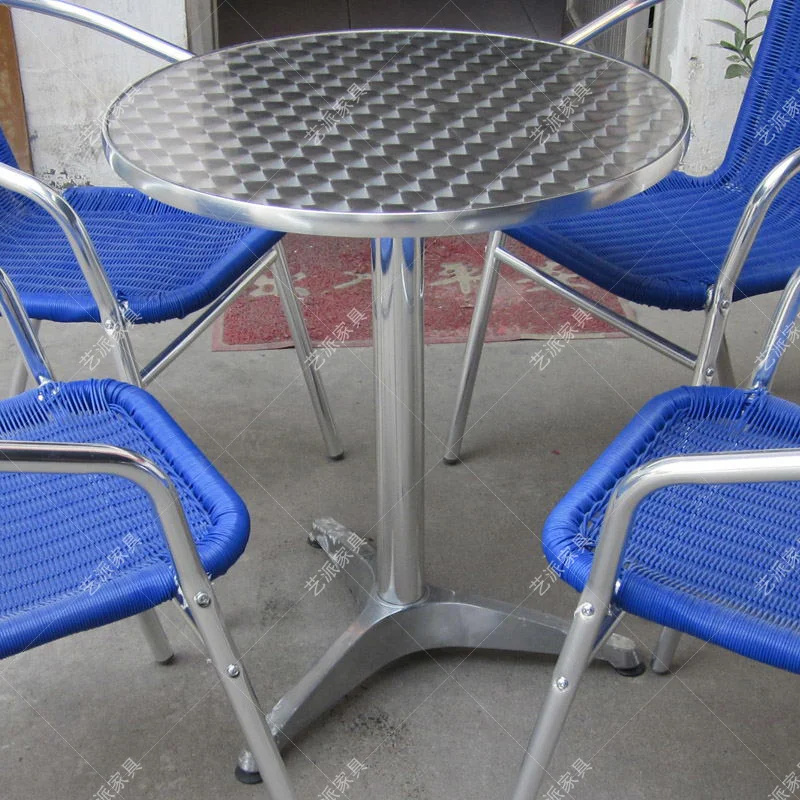 Tavern restaurant coffee shop Aluminum alloy table folding convenient dining table courtyard leisure barbecue small round table