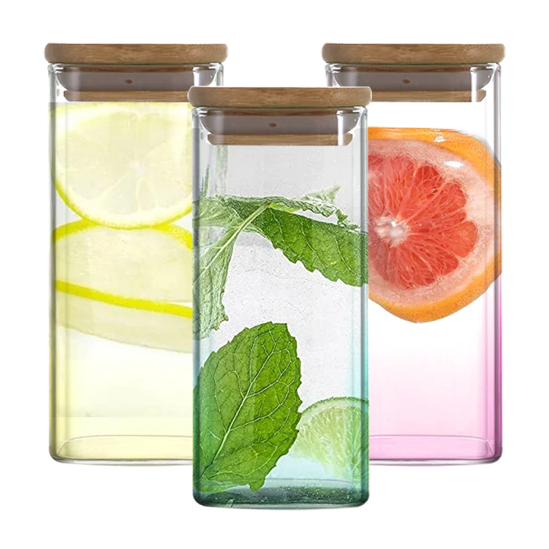 Glassware Iced  square  Glass Coffee Cup Drink Tumbler Mug Drinking Glasses Beer Can Glass with Bamboo Lid Straw