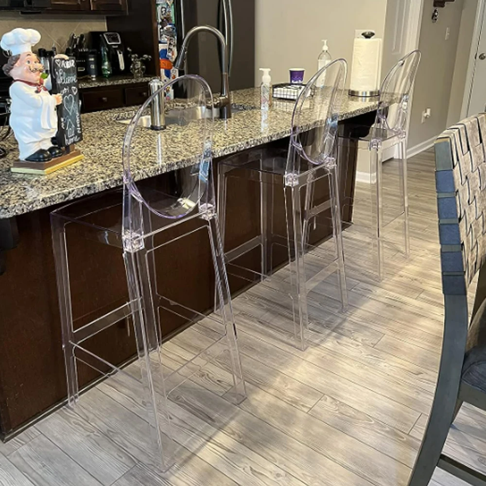 Luxury Dining Banquet Party Transparent Clear Acrylic Plastic High Stool Ghost Bar Chairs for Event