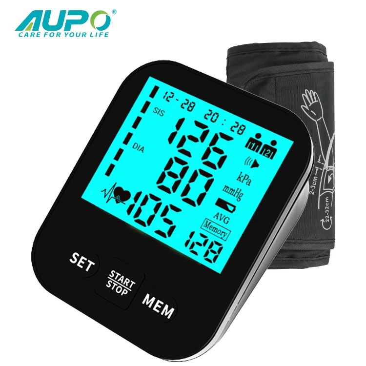 Amazon best selling Aupo with LCD display blue back light digital upper arm blood pressure machine meter cheap bp monitor