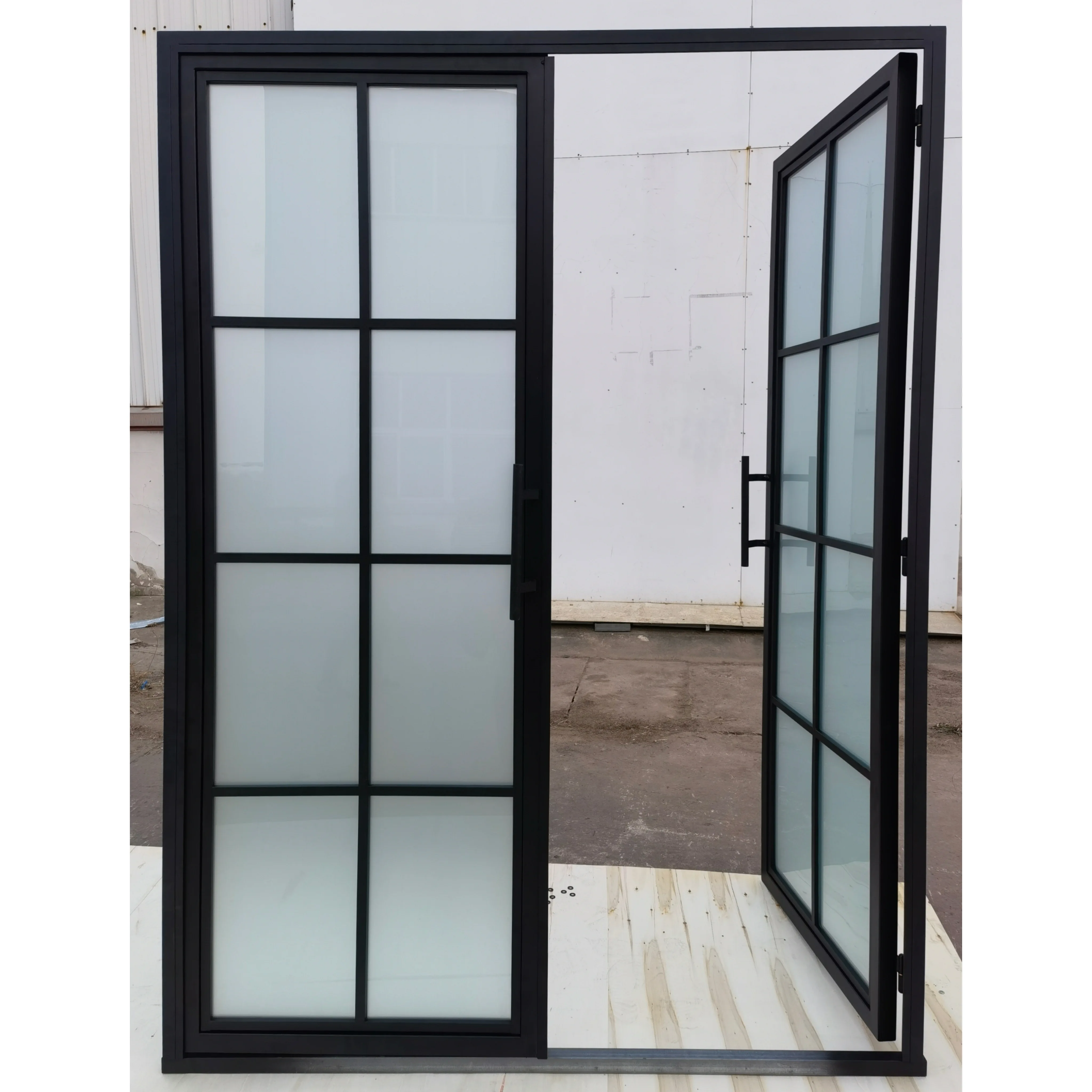 Hot Selling Premium Quality exterior metal french doors Black Metal Framed Steel Glass Door